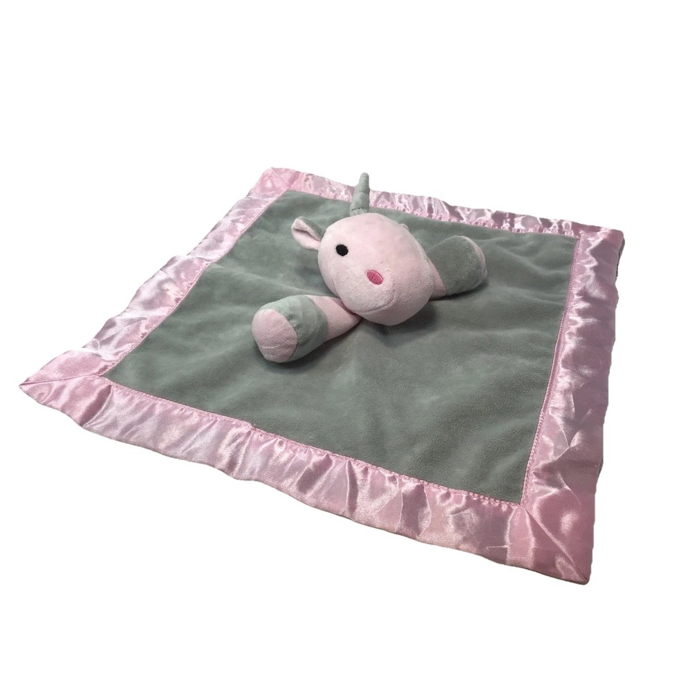 Little Journey Cuddle Buddy Unicorn Security Blanket Gray Pink Satin Lovey Aldi